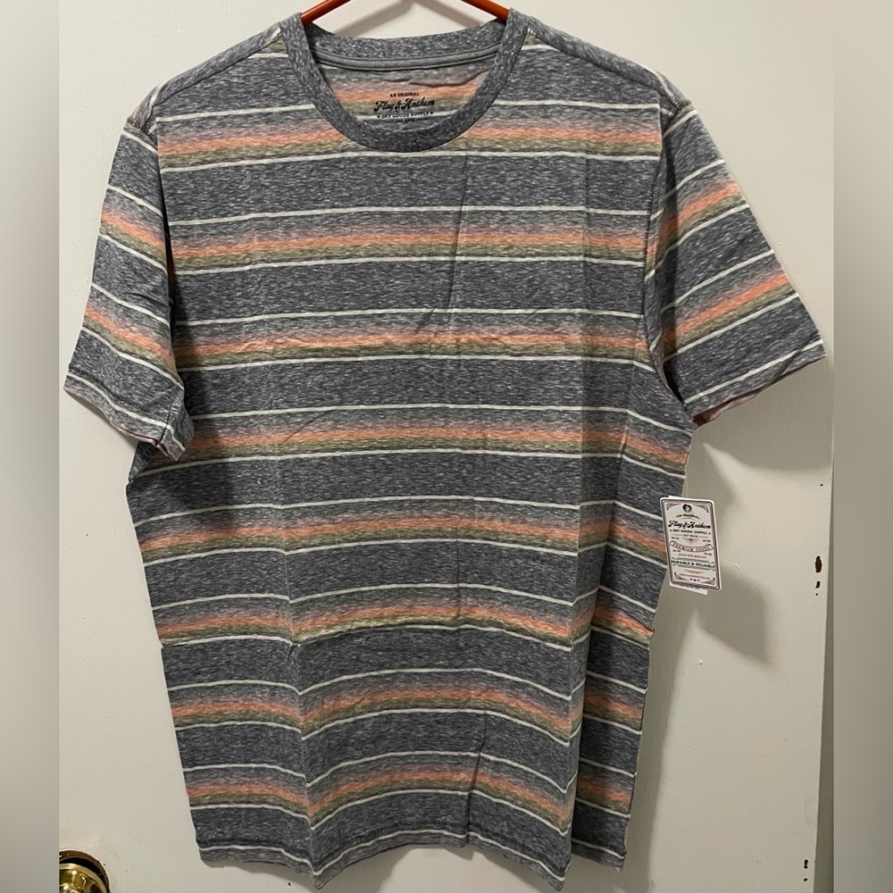 Flag & Anthem Men’s Striped Gray Coral Multicolor T-Shirt Short Sleeves Medium M